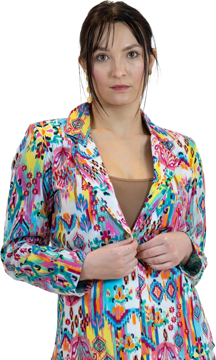 Business Casual Colorful Blazers & Pant Suits for Women Dressy with Pocket - Moroccan Print Women's Suits