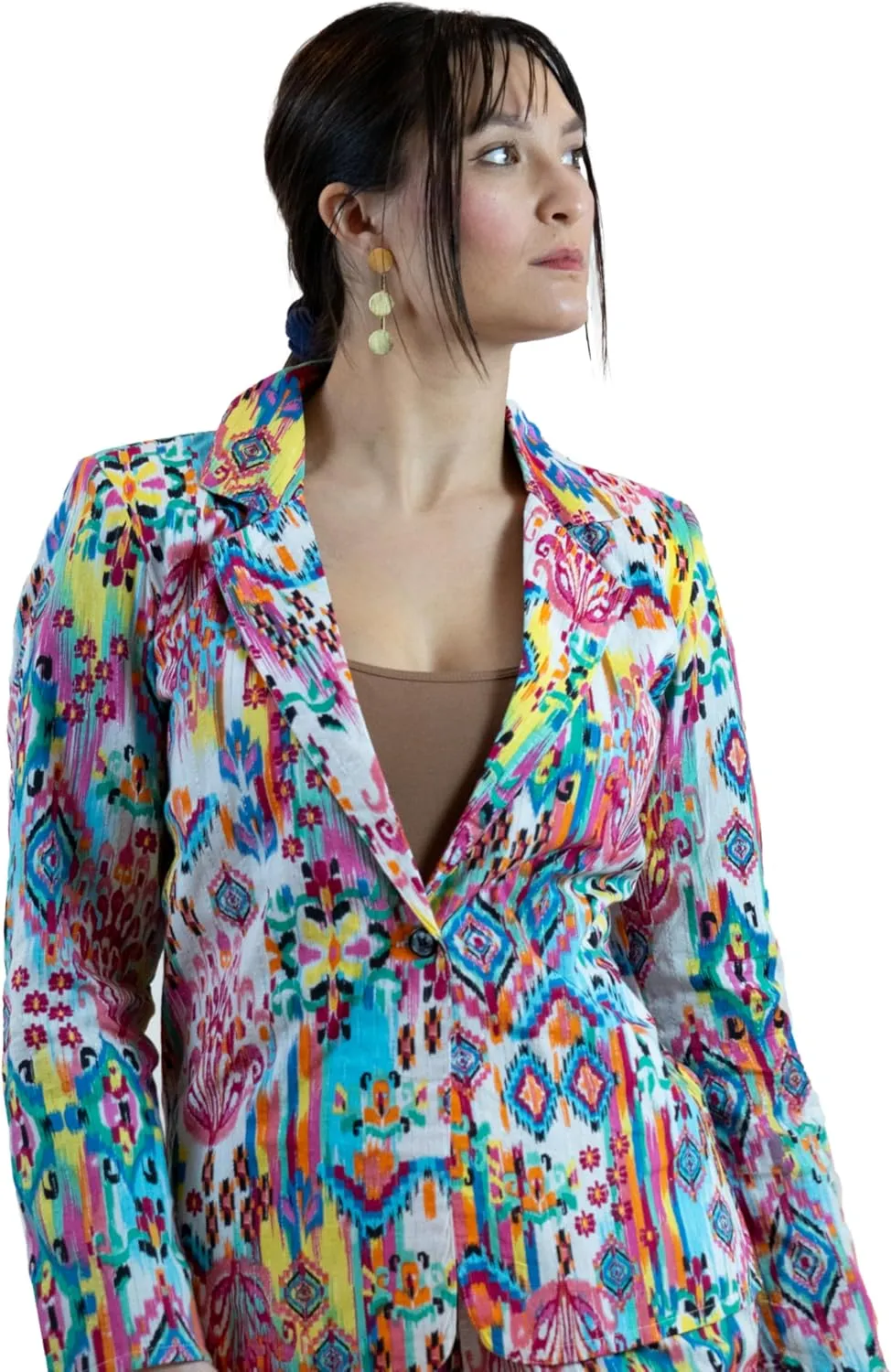 Business Casual Colorful Blazers & Pant Suits for Women Dressy with Pocket - Moroccan Print Women's Suits