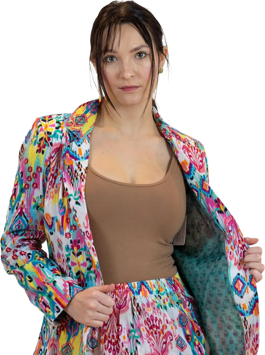 Business Casual Colorful Blazers & Pant Suits for Women Dressy with Pocket - Moroccan Print Women's Suits
