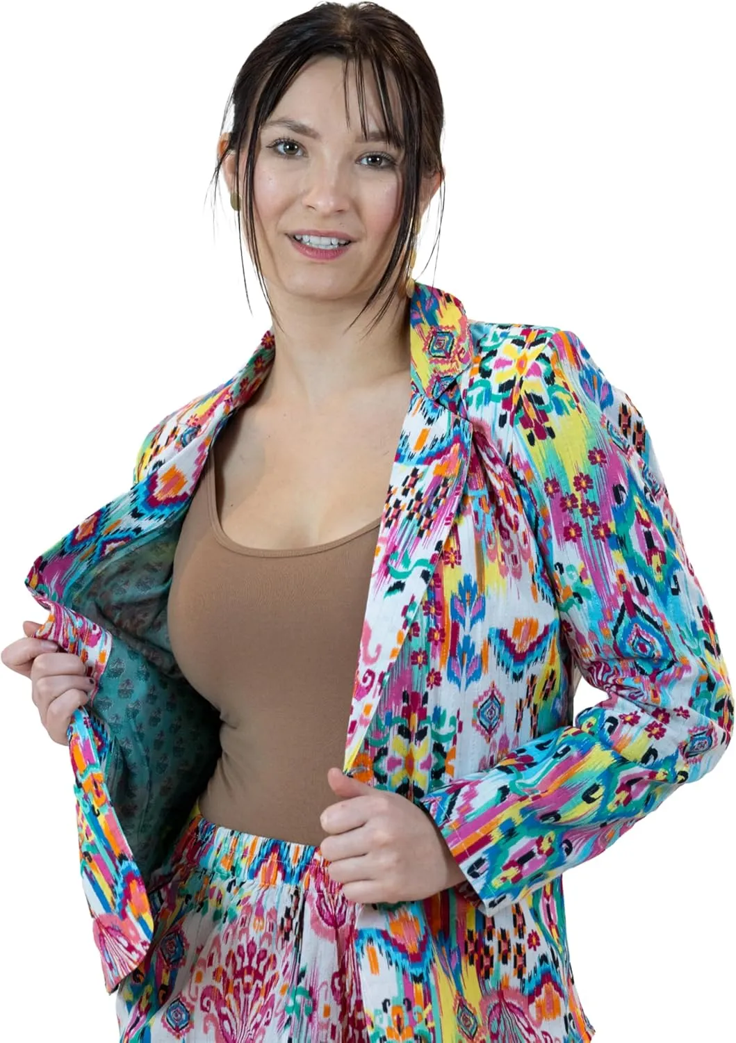 Business Casual Colorful Blazers & Pant Suits for Women Dressy with Pocket - Moroccan Print Women's Suits