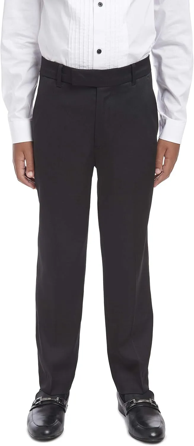Calvin Klein Boys' Flat Suit Dress Pant, Straight Leg Fit & Hemmed Bottom, Belt Loops & Functional Front Pockets