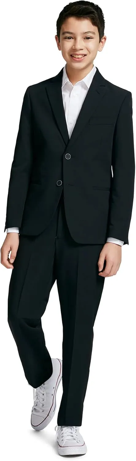 Calvin Klein Boys' Flat Suit Dress Pant, Straight Leg Fit & Hemmed Bottom, Belt Loops & Functional Front Pockets