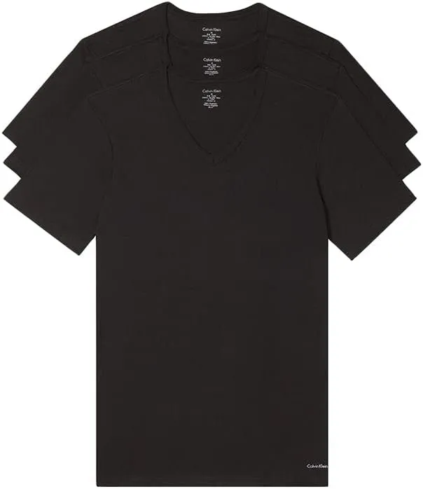 Calvin Klein Men's Undershirts Cotton Classics 3 Pack Slim Fit V Neck Tshirts, Black, X-Large