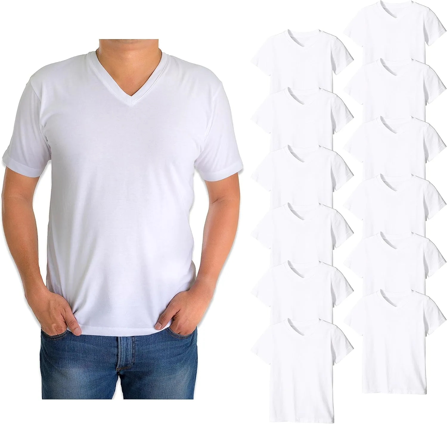 Classic Men's White Short Sleeve Undershirts V Neck T Shirt - Multi & Bulk Wholesale Packs
