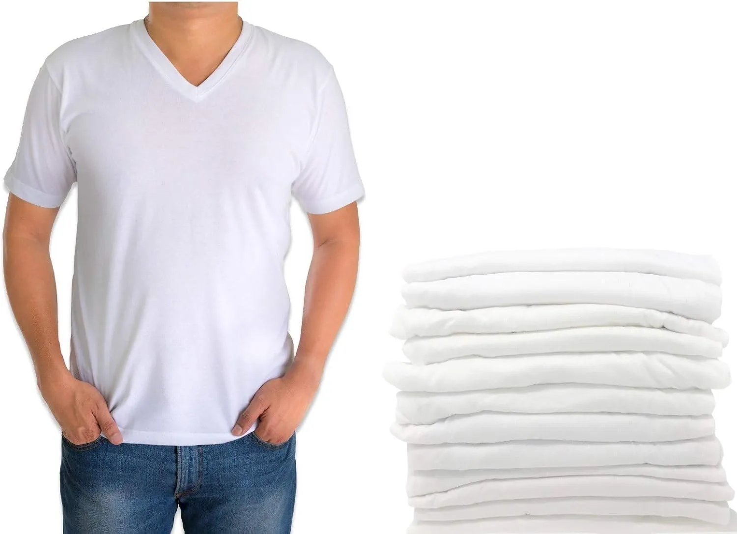 Classic Men's White Short Sleeve Undershirts V Neck T Shirt - Multi & Bulk Wholesale Packs