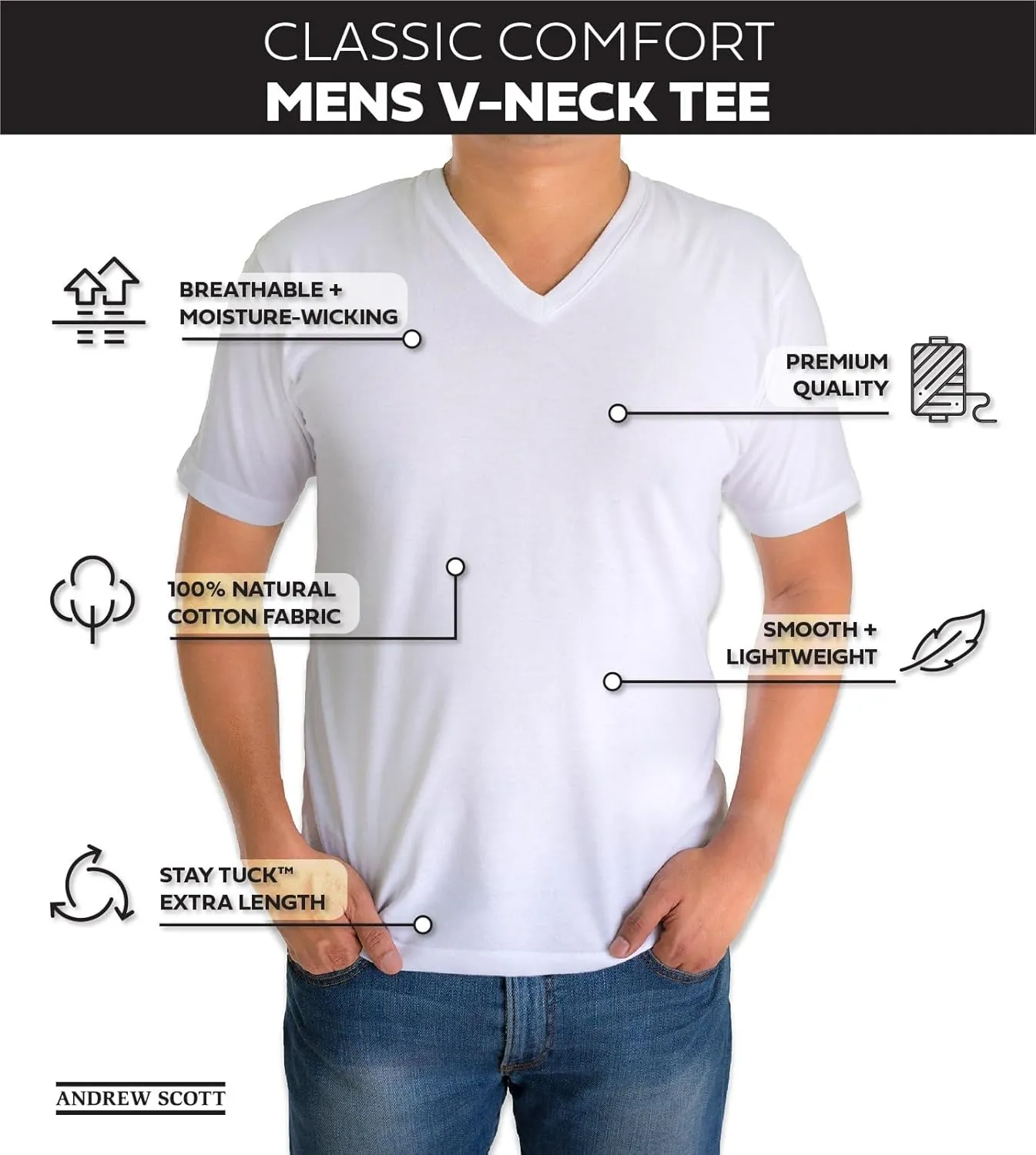 Classic Men's White Short Sleeve Undershirts V Neck T Shirt - Multi & Bulk Wholesale Packs