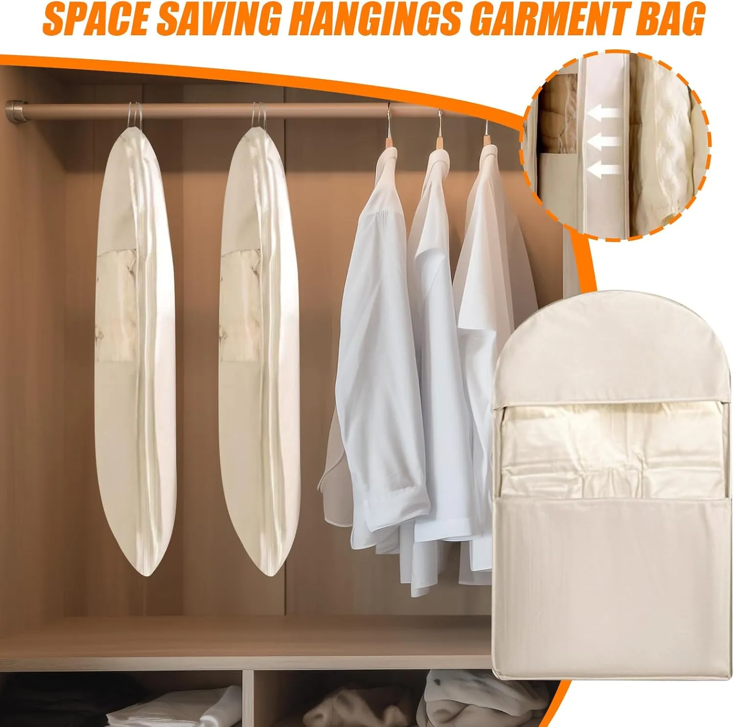 Clothing Organizer Bag - -Compression Garment Bag, Zippered Closet Storage Bag, Storage Bag for Hanging Clothes, Protective Cover for Suits and Dresses with for Organizing Wardrobes in Apartments