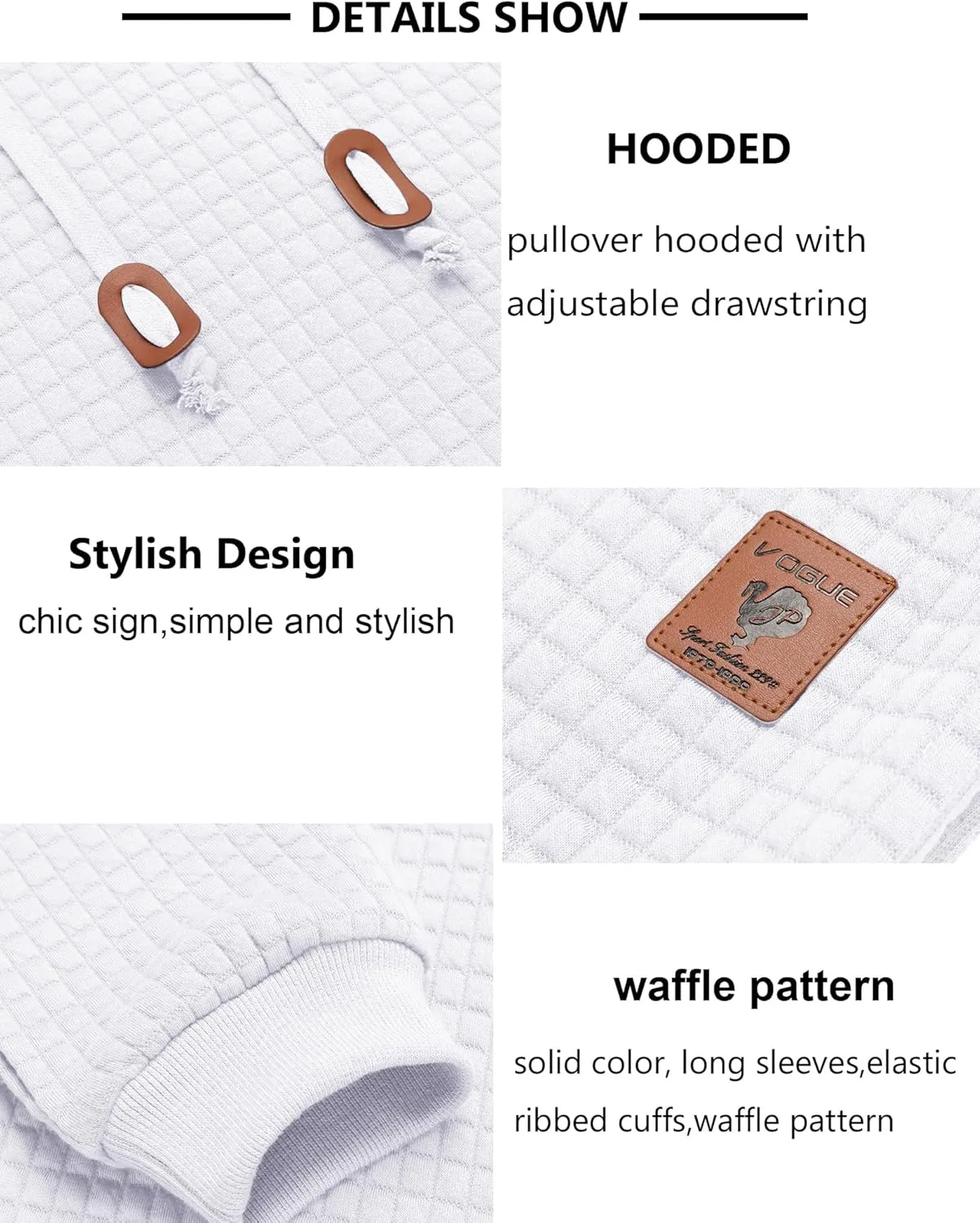 COOFANDY Mens Hooded Sweatshirt Casual Long Sleeve Drawstring Waffle Knit Pullover Hoodies