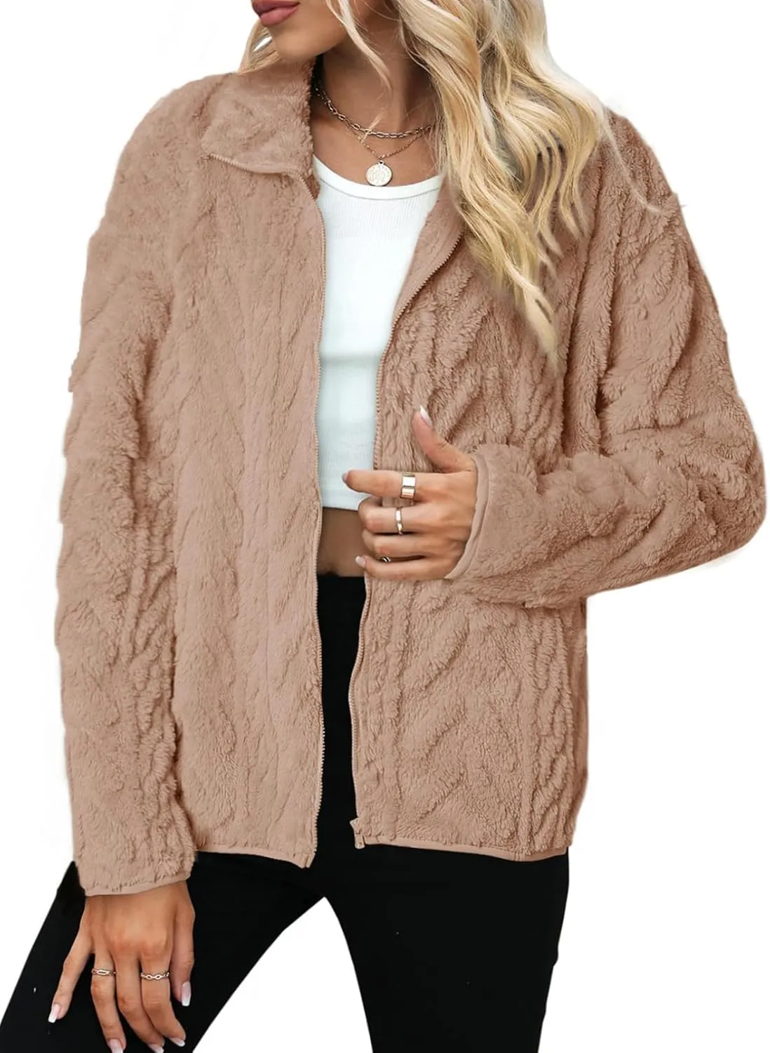Dokotoo Winter Fleece Jacket for Women Oversized Zipper Up 2024 Stand Collar with Pockets Baggy Coats