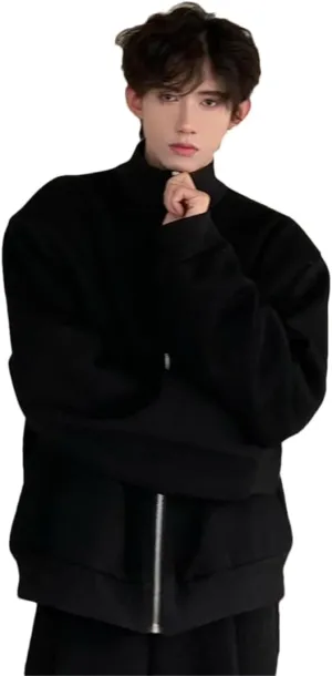 ERFMFKL Men's Stand Collar Cotton Jackets Casual Solid Shoulder Padded Zipper Short Coats Black Asian Size M