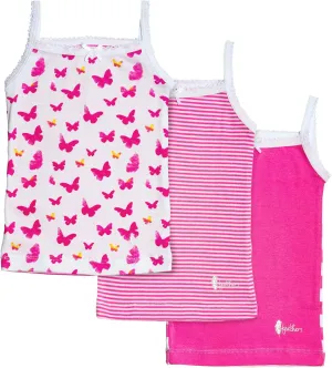 Feathers Girls Pink Butterfly Print Tagless Cami Super Soft Undershirts (3/Pack)