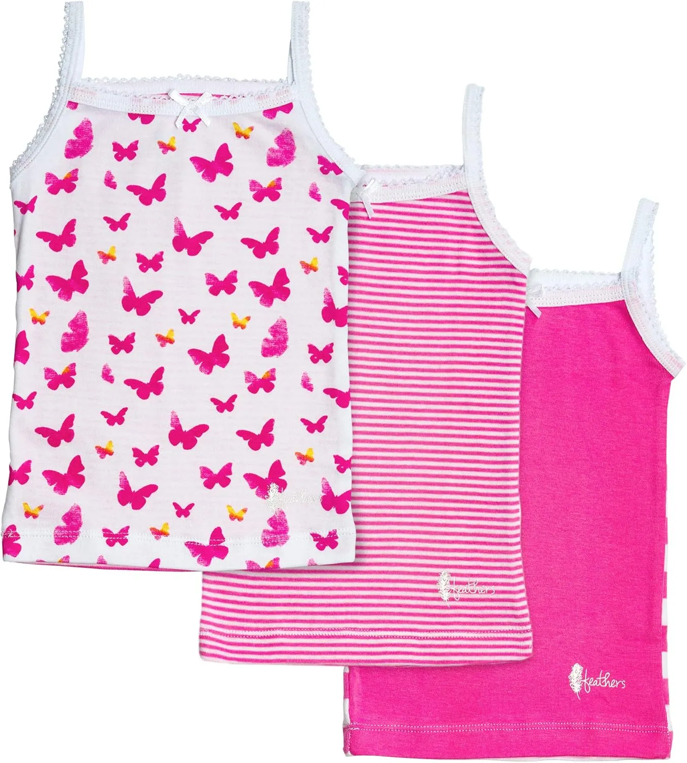 Feathers Girls Pink Butterfly Print Tagless Cami Super Soft Undershirts (3/Pack)