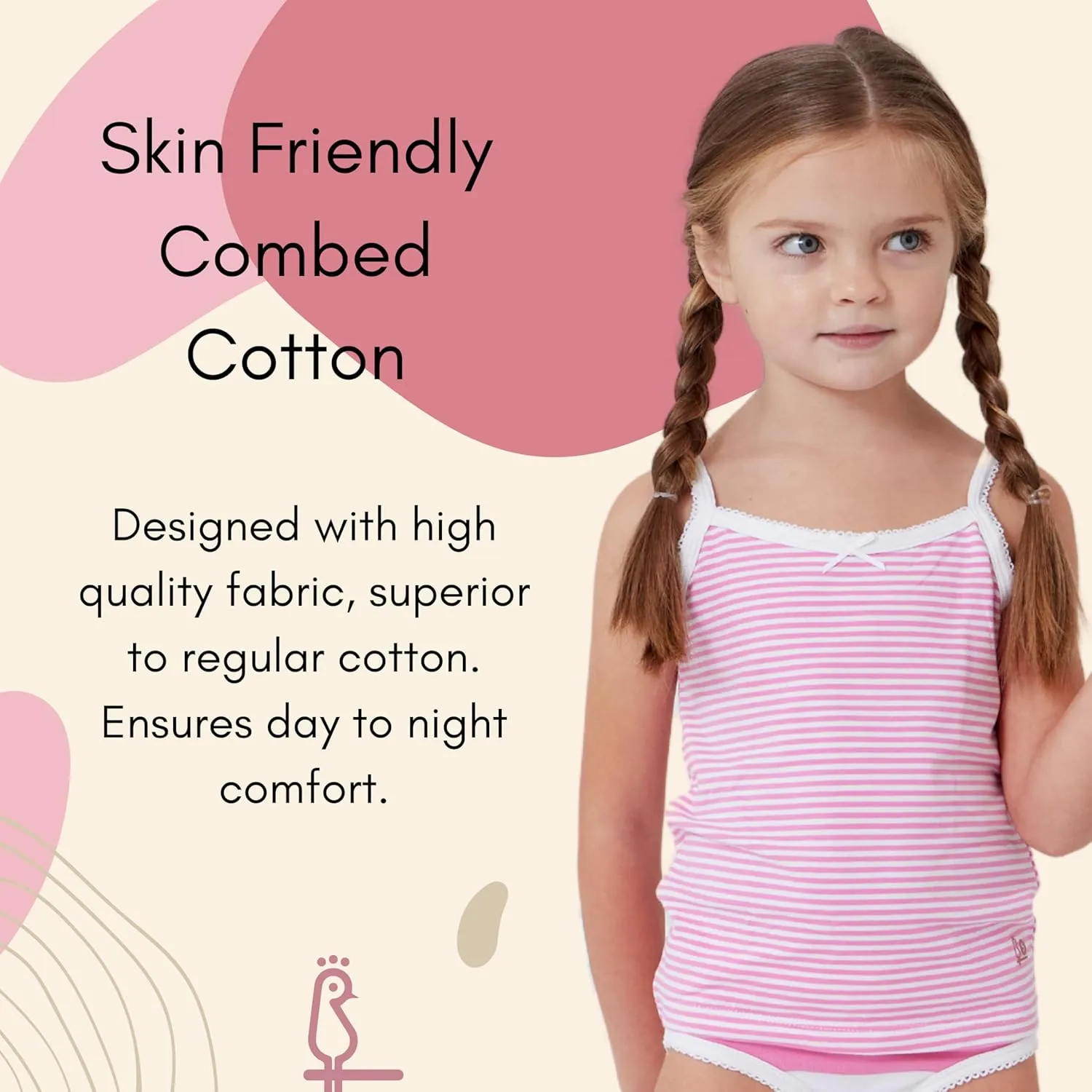 Feathers Girls Pink Butterfly Print Tagless Cami Super Soft Undershirts (3/Pack)