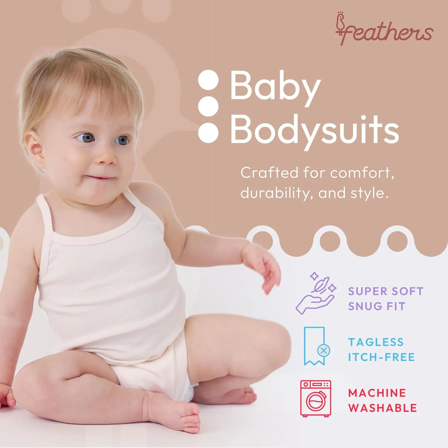 Feathers Super Soft Cotton Tank Top Baby Girl Undershirts  One-Piece Toddler Bodysuit (2 Pack)