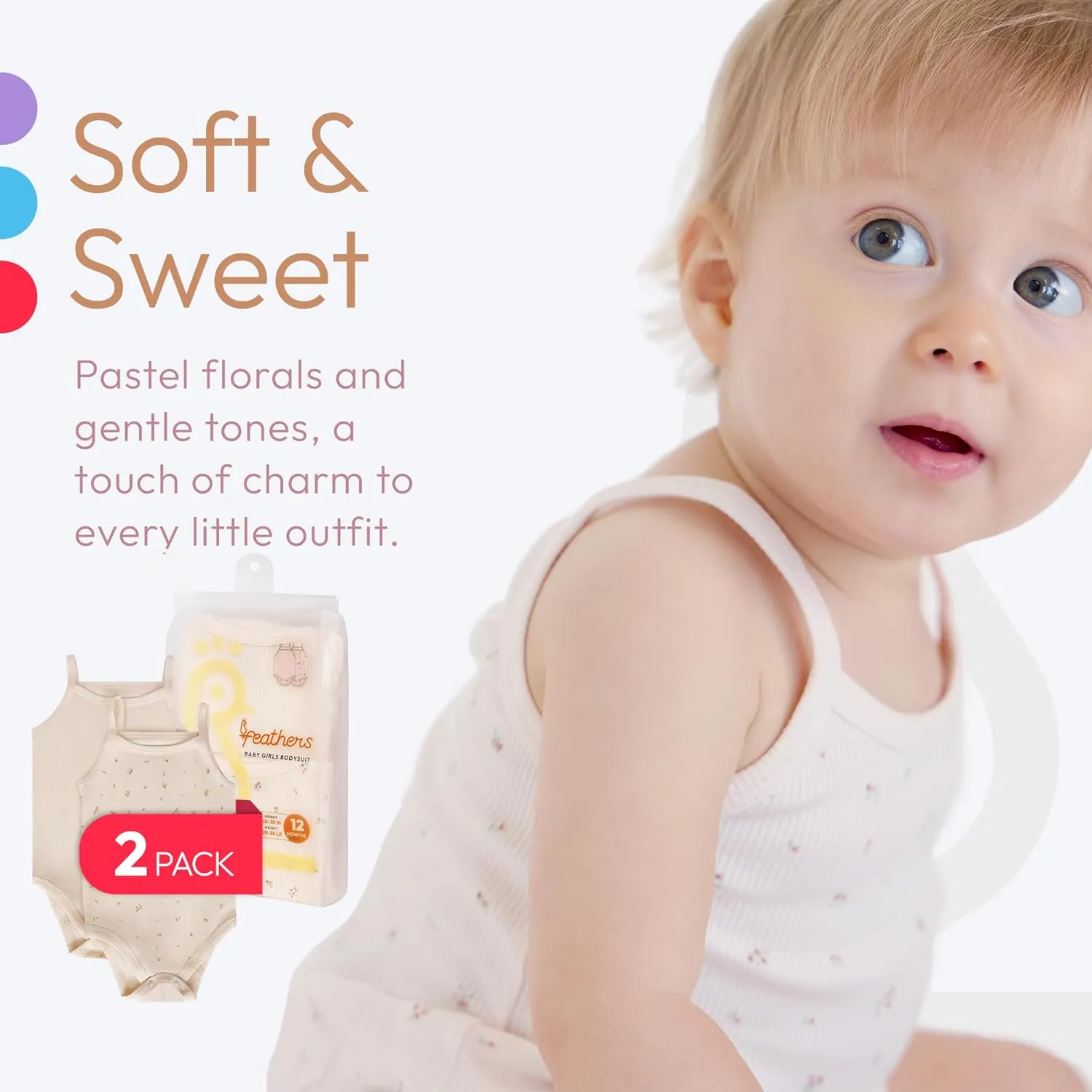 Feathers Super Soft Cotton Tank Top Baby Girl Undershirts  One-Piece Toddler Bodysuit (2 Pack)
