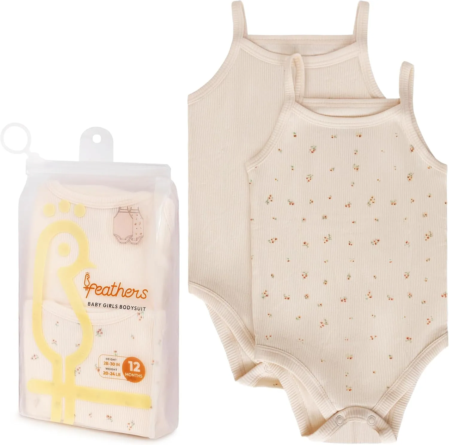 Feathers Super Soft Cotton Tank Top Baby Girl Undershirts  One-Piece Toddler Bodysuit (2 Pack)