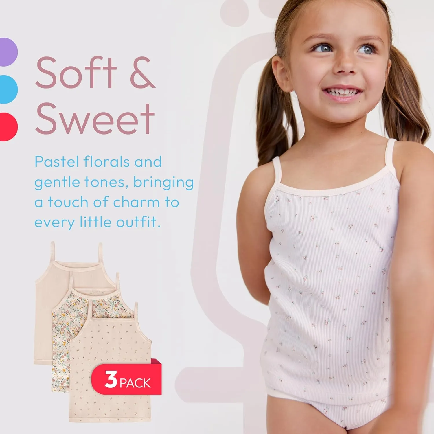 Feathers Super Soft Girls Undershirts Tagless Camisoles  Cotton Cami Girls Tank Tops (3 Pack)