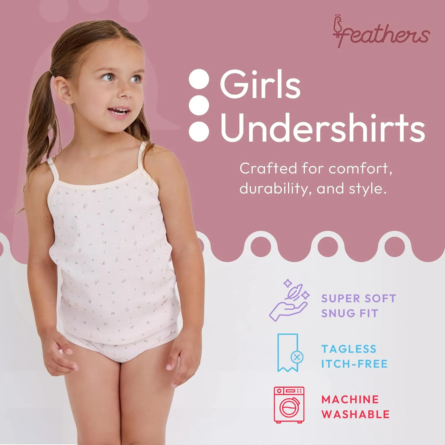 Feathers Super Soft Girls Undershirts Tagless Camisoles  Cotton Cami Girls Tank Tops (3 Pack)