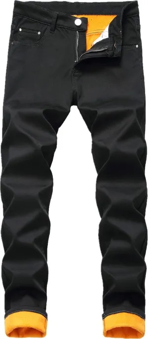 GUNLIRE Men's Thermal Fleece Lined Jeans Winter Slim Fit Thicken Stretch Warm Denim Pants