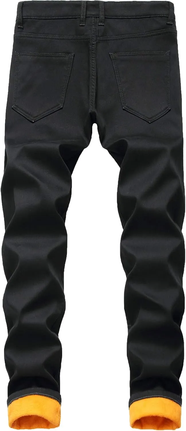 GUNLIRE Men's Thermal Fleece Lined Jeans Winter Slim Fit Thicken Stretch Warm Denim Pants