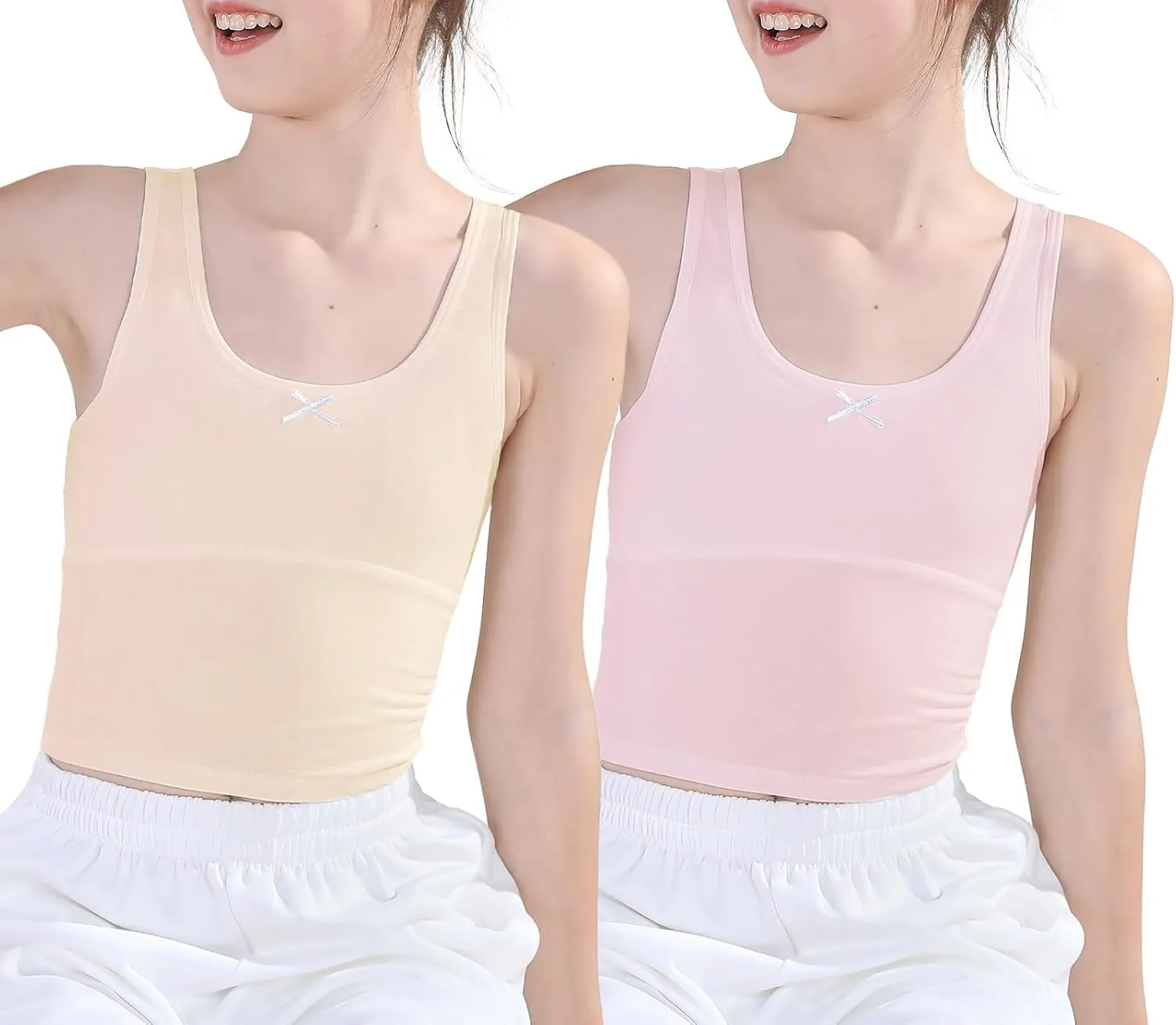 Happy Cherry Training Bras for Girls with Lightly Pads Teen Cotton Camisoles Undershirts Kids Crop Tank Tops Size 7-12 Years