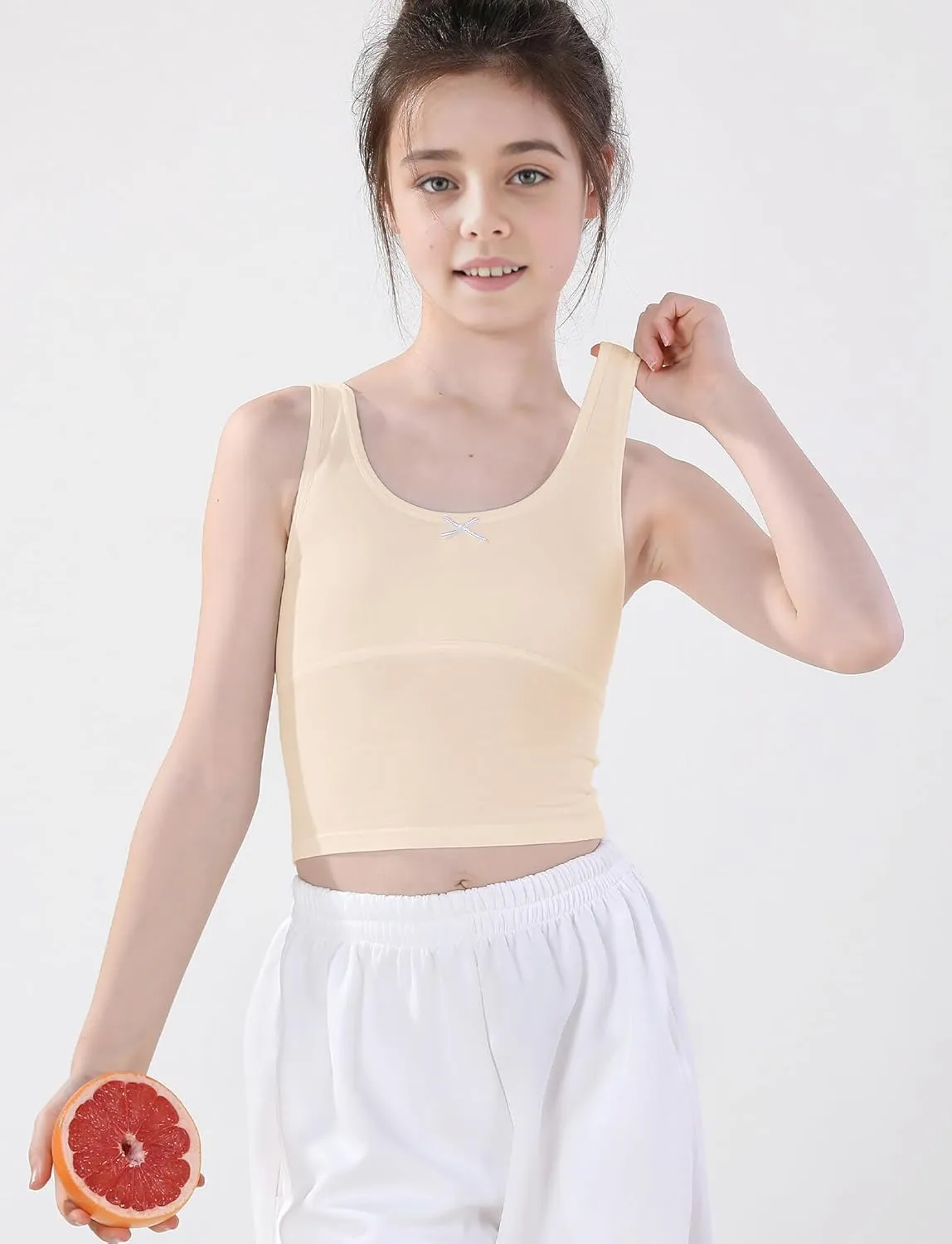 Happy Cherry Training Bras for Girls with Lightly Pads Teen Cotton Camisoles Undershirts Kids Crop Tank Tops Size 7-12 Years