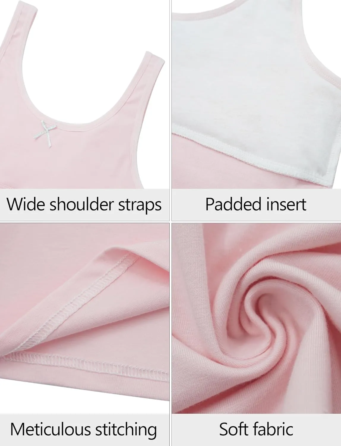 Happy Cherry Training Bras for Girls with Lightly Pads Teen Cotton Camisoles Undershirts Kids Crop Tank Tops Size 7-12 Years