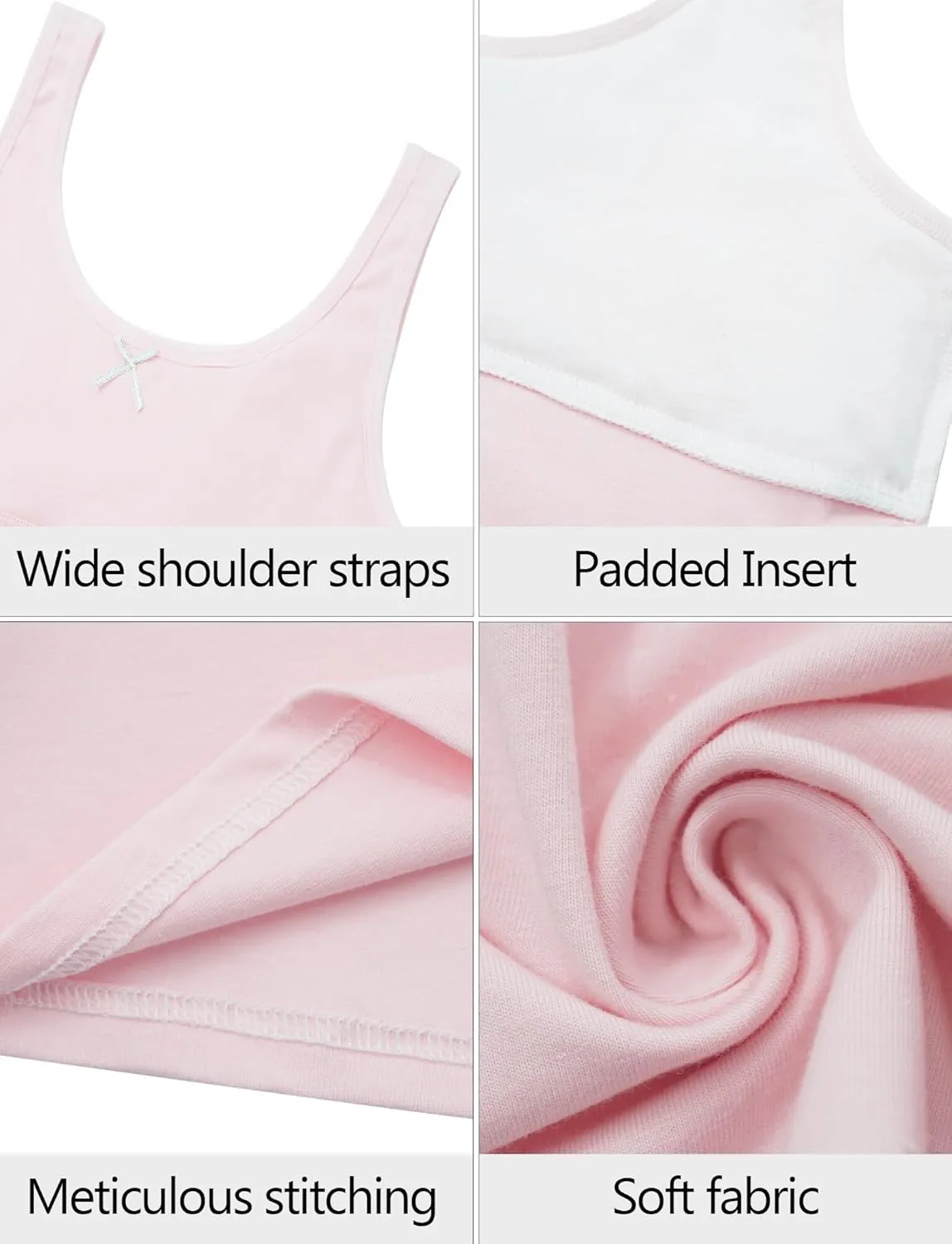 Happy Cherry Training Bras for Girls with Lightly Pads Teen Cotton Camisoles Undershirts Kids Crop Tank Tops Size 7-12 Years