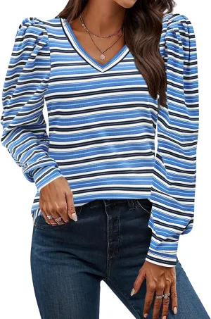 HOTOUCH Women's Knit Shirt Soft Puff Long Sleeve Blouse Tops Lightweight V Neck Tunic XS-XXL