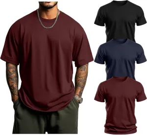 Huukeay 3 Pack Men's Big & Tall Short Sleeve Shirts, Cotton Plus Size Crew Neck Tees Basic Moisture Wicking Summer Solid Tops