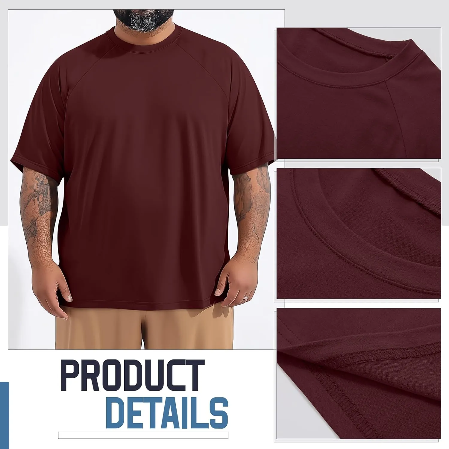 Huukeay 3 Pack Men's Big & Tall Short Sleeve Shirts, Cotton Plus Size Crew Neck Tees Basic Moisture Wicking Summer Solid Tops