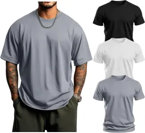 Huukeay 3 Pack Men's Big & Tall Short Sleeve Shirts, Cotton Plus Size Crew Neck Tees Basic Moisture Wicking Summer Solid Tops
