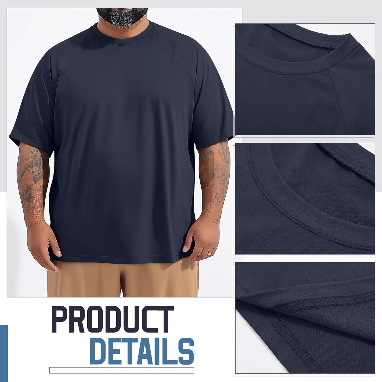 Huukeay 3 Pack Men's Big & Tall Short Sleeve Shirts, Cotton Plus Size Crew Neck Tees Basic Moisture Wicking Summer Solid Tops