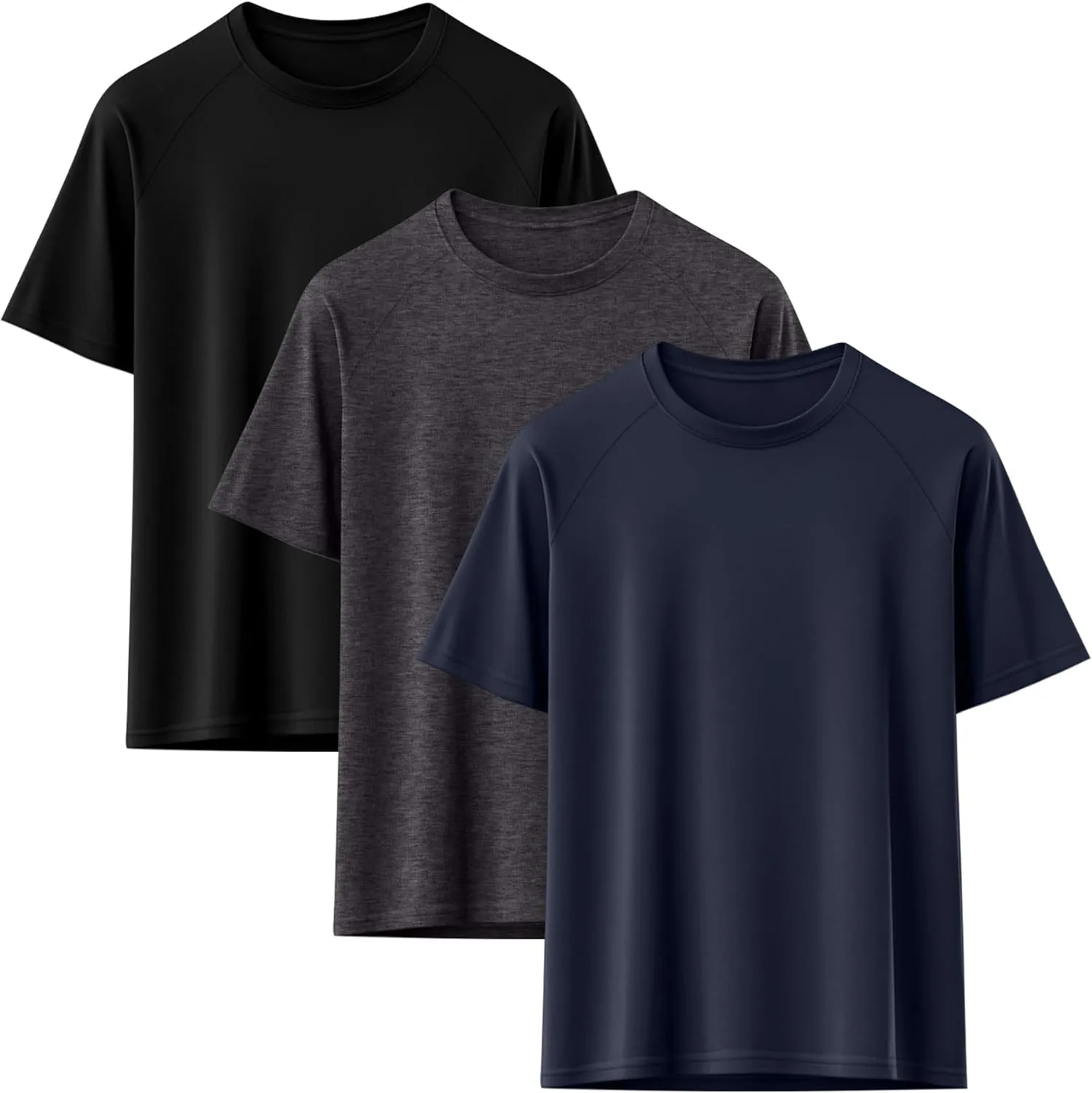 Huukeay 3 Pack Men's Big & Tall Short Sleeve Shirts, Cotton Plus Size Crew Neck Tees Basic Moisture Wicking Summer Solid Tops
