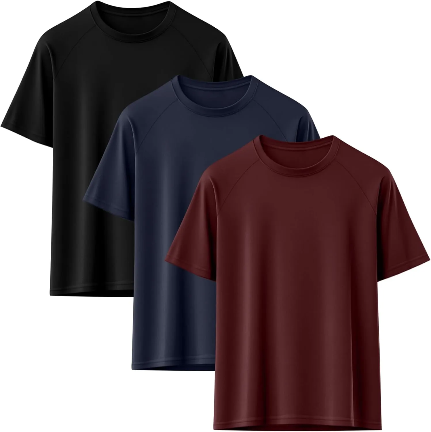 Huukeay 3 Pack Men's Big & Tall Short Sleeve Shirts, Cotton Plus Size Crew Neck Tees Basic Moisture Wicking Summer Solid Tops