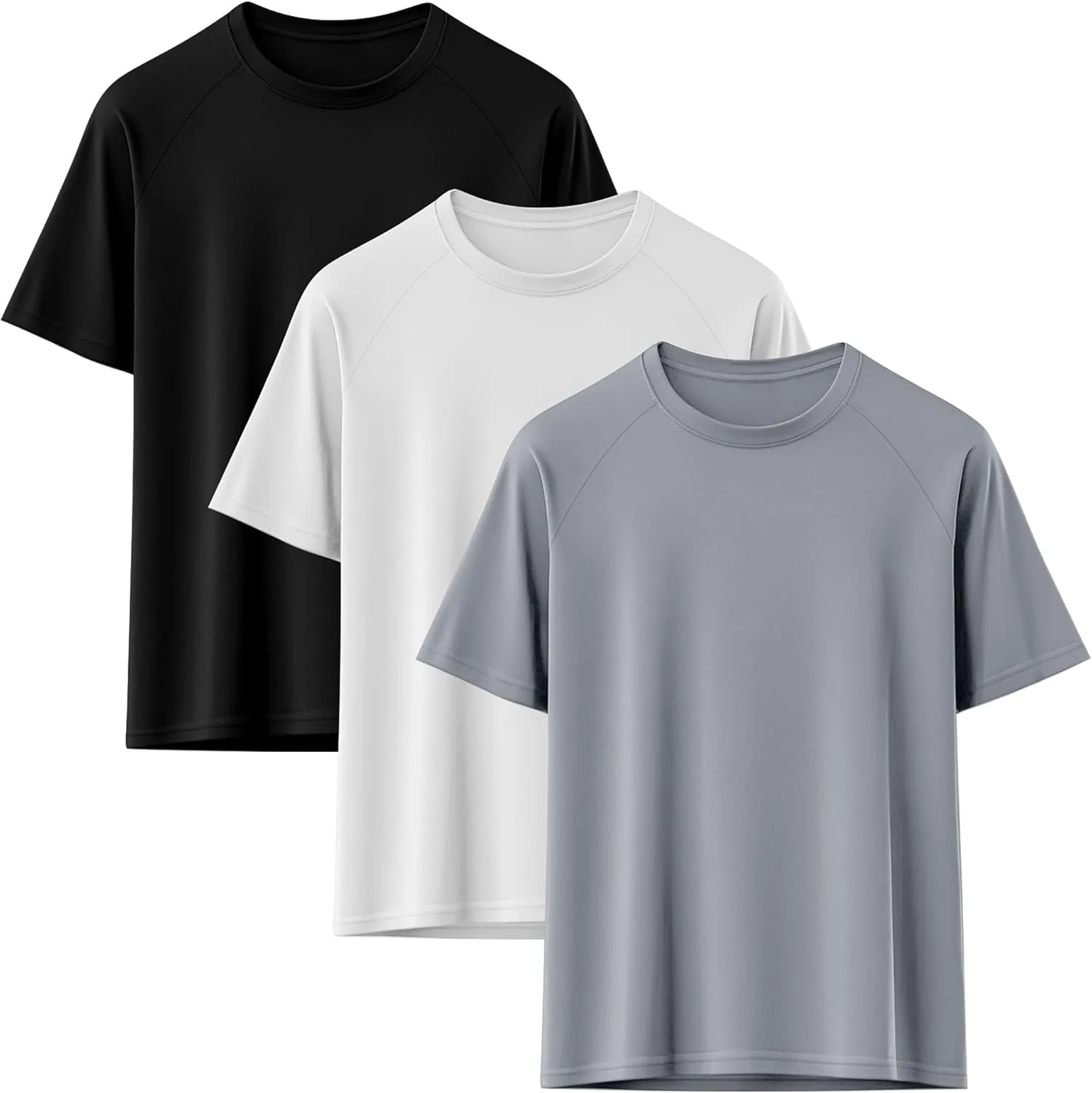 Huukeay 3 Pack Men's Big & Tall Short Sleeve Shirts, Cotton Plus Size Crew Neck Tees Basic Moisture Wicking Summer Solid Tops