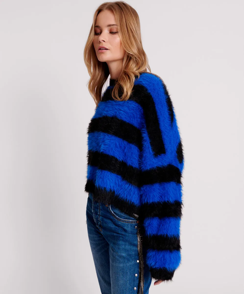 KRUGER STRIPE FLUFFY CROP KNIT SWEATER