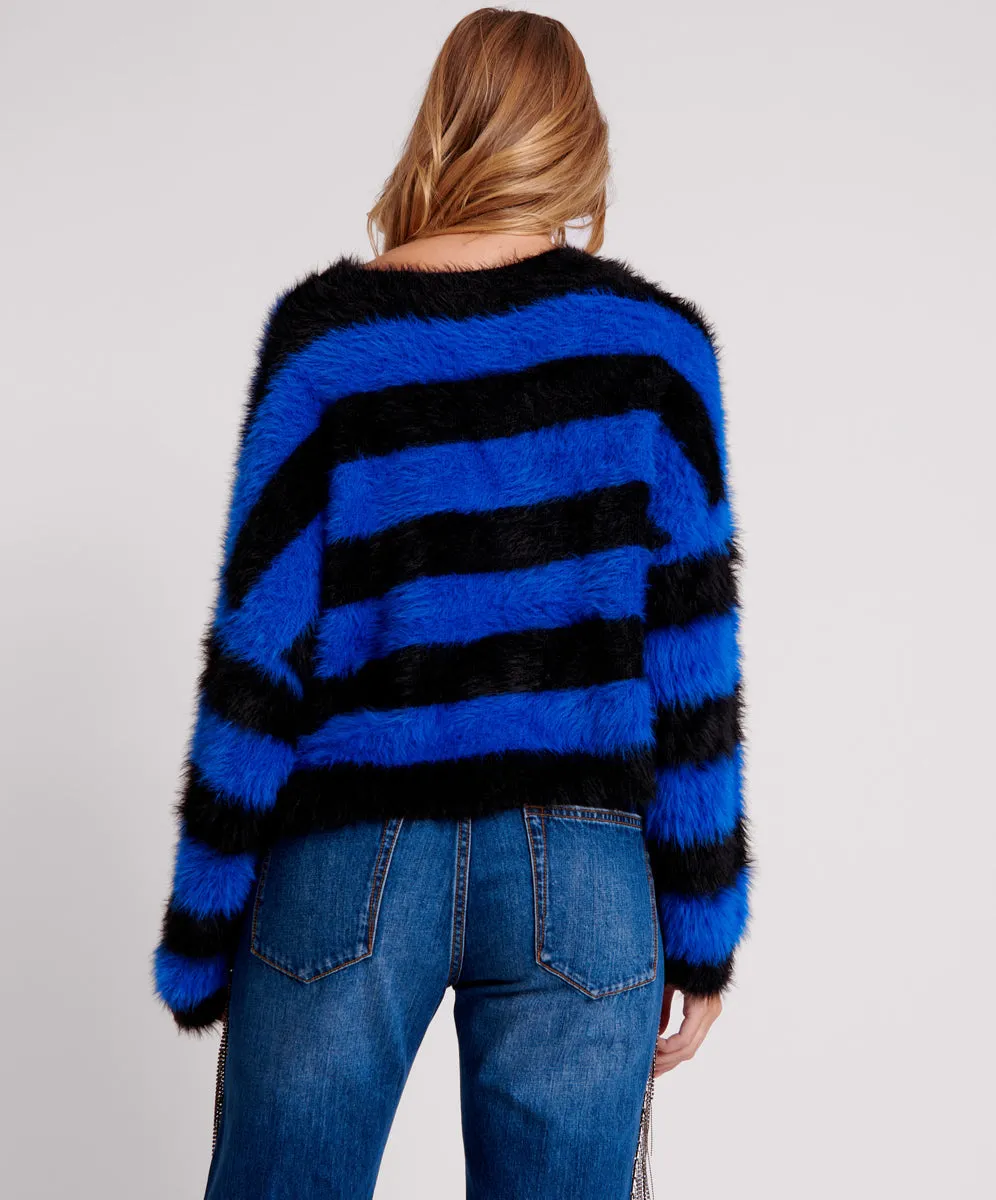 KRUGER STRIPE FLUFFY CROP KNIT SWEATER