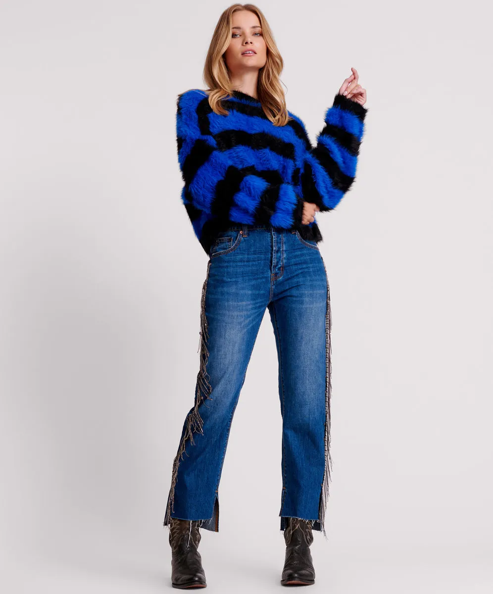 KRUGER STRIPE FLUFFY CROP KNIT SWEATER