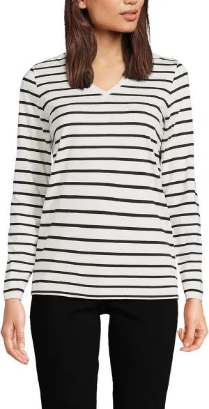 Lands' End Women's Relaxed American-Grown Supima Cotton Long Sleeve V-Neck T-Shirt