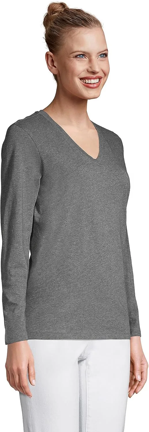 Lands' End Women's Relaxed American-Grown Supima Cotton Long Sleeve V-Neck T-Shirt