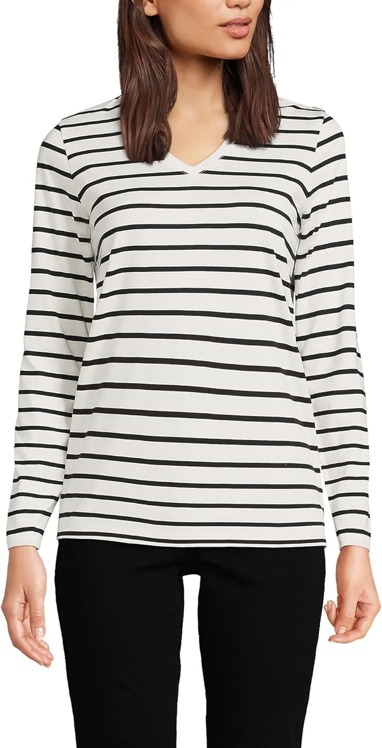 Lands' End Women's Relaxed American-Grown Supima Cotton Long Sleeve V-Neck T-Shirt