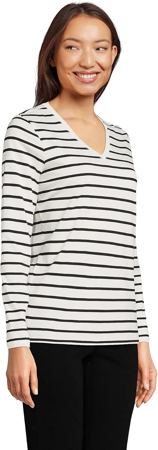 Lands' End Women's Relaxed American-Grown Supima Cotton Long Sleeve V-Neck T-Shirt