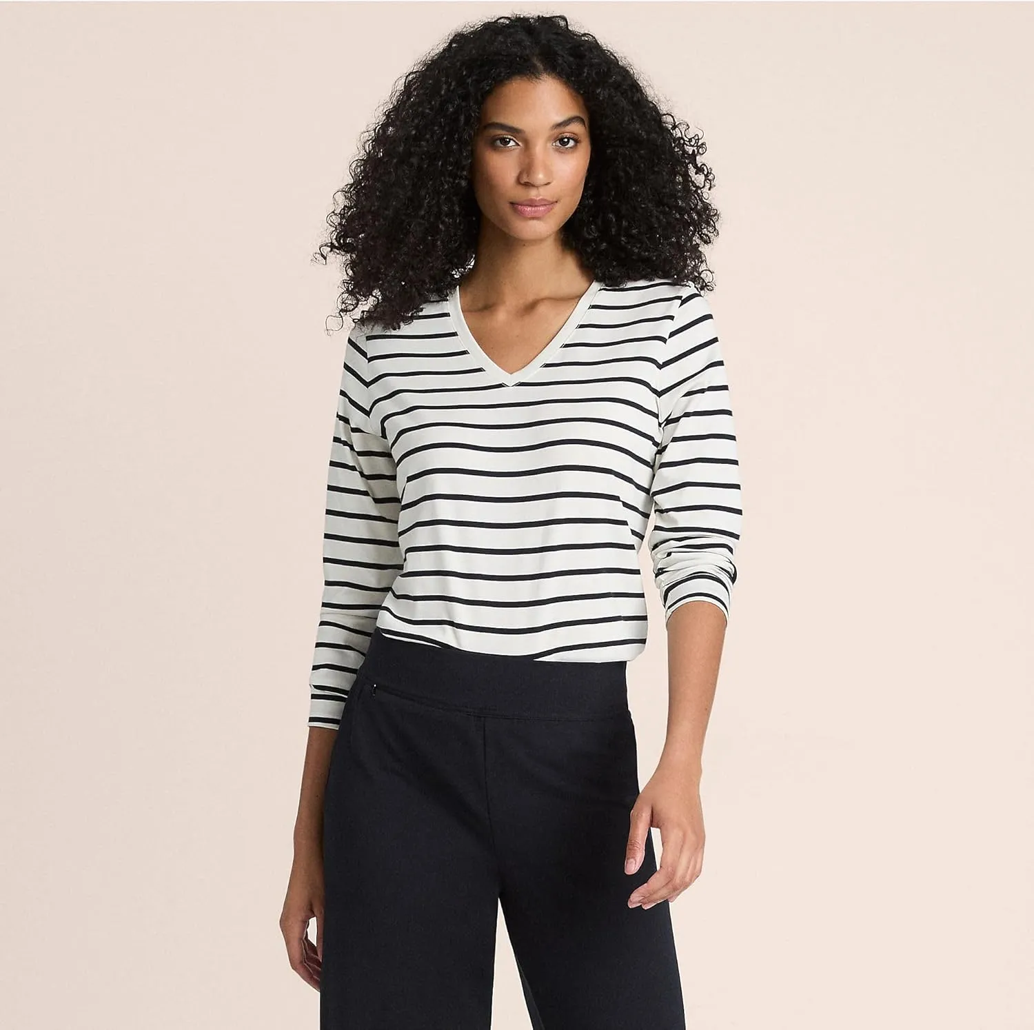 Lands' End Women's Relaxed American-Grown Supima Cotton Long Sleeve V-Neck T-Shirt