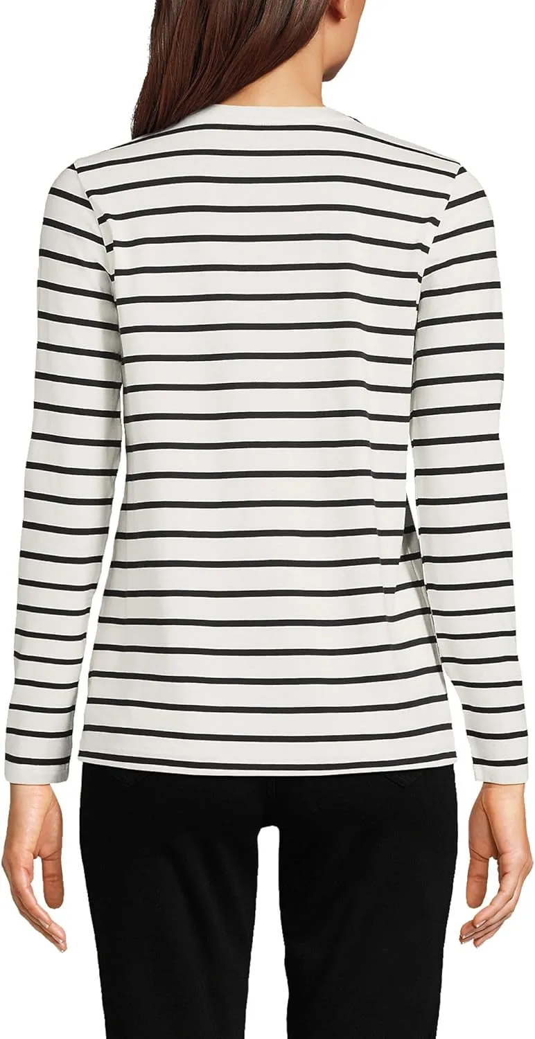Lands' End Women's Relaxed American-Grown Supima Cotton Long Sleeve V-Neck T-Shirt