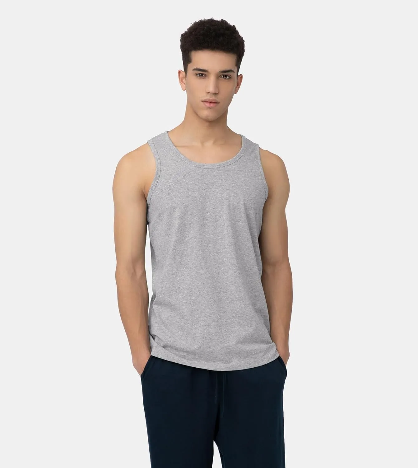 LAPASA Men's 100% Cotton Tank Top Ultra Soft Sleeveless Crewneck Breathable A-Shirts Basic Solid Undershirts Vest 4 Pack M36