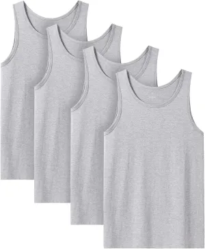 LAPASA Men's 100% Cotton Tank Top Ultra Soft Sleeveless Crewneck Breathable A-Shirts Basic Solid Undershirts Vest 4 Pack M36
