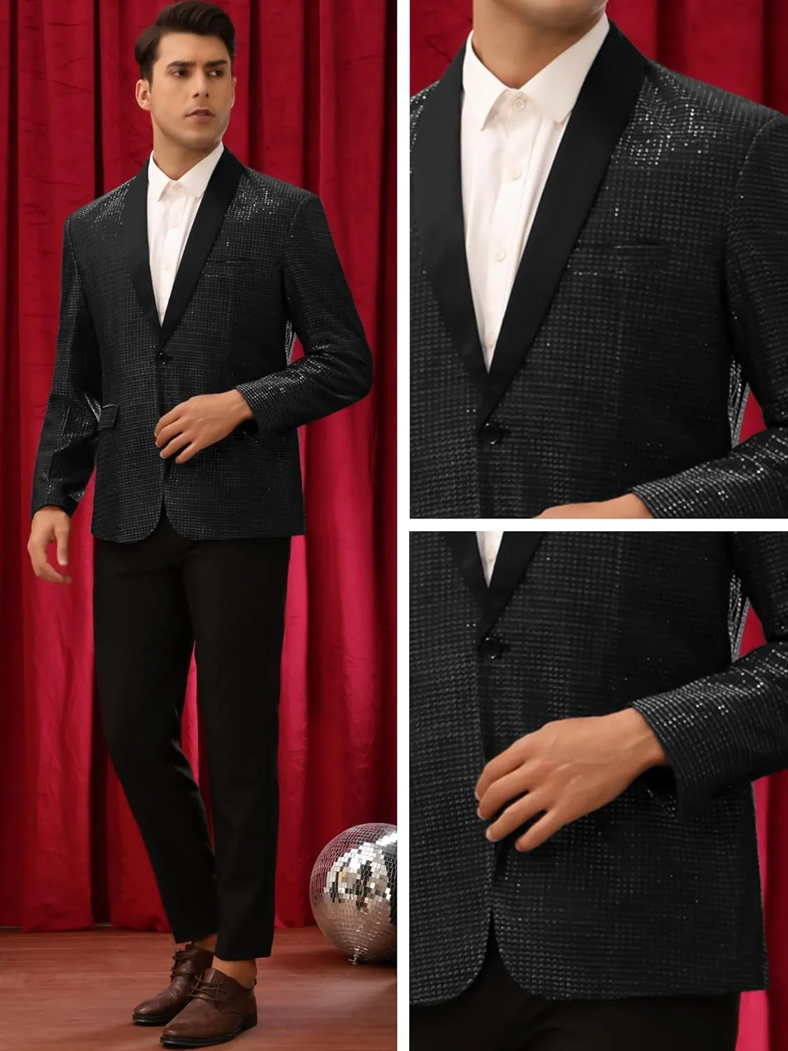 Lars Amadeus Metallic Tuxedo for Men's Shawl Lapel Wedding Dinner Prom Shiny Blazer