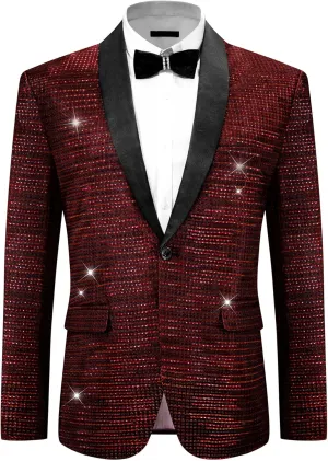 Lars Amadeus Metallic Tuxedo for Men's Shawl Lapel Wedding Dinner Prom Shiny Blazer