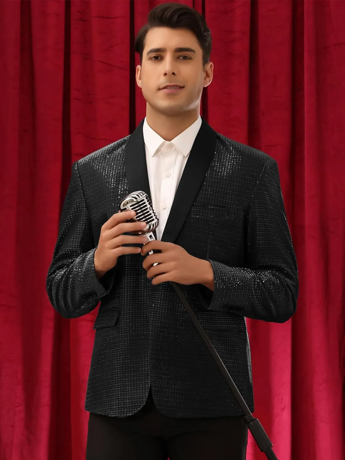 Lars Amadeus Metallic Tuxedo for Men's Shawl Lapel Wedding Dinner Prom Shiny Blazer